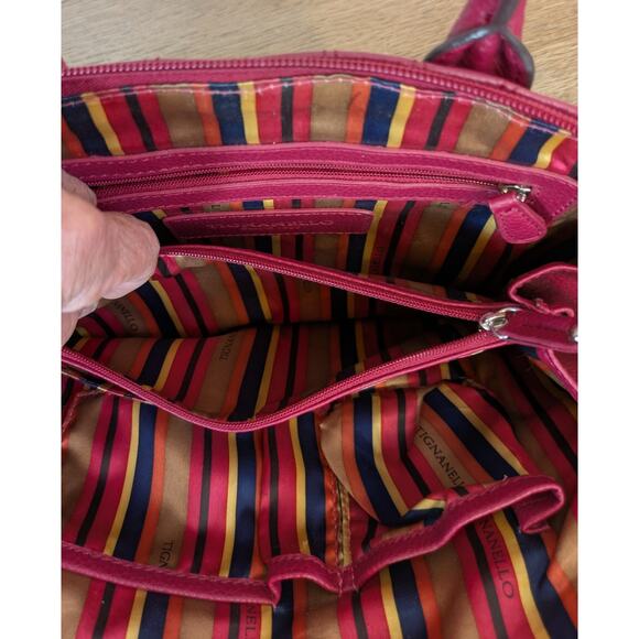 Tignanello Quilted Leather Crescent Satchel Organizer Bag Raspberry Pink Red - Picture 11 of 12